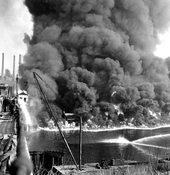 Cuyahoga River in Cleveland, Ohio on fire in 1969